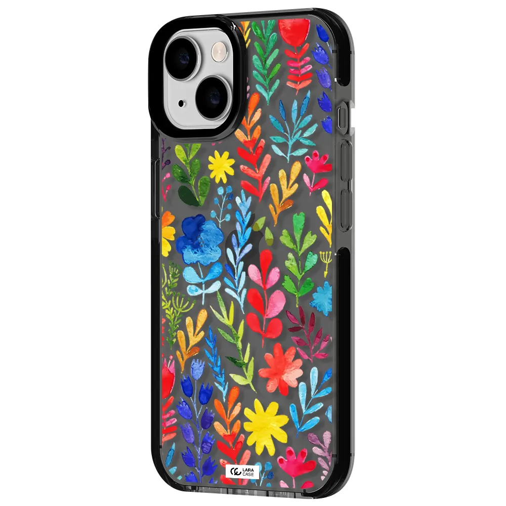 Colorful Watercolor Flowers Apple iPhone 14 impact Smoke Black Case