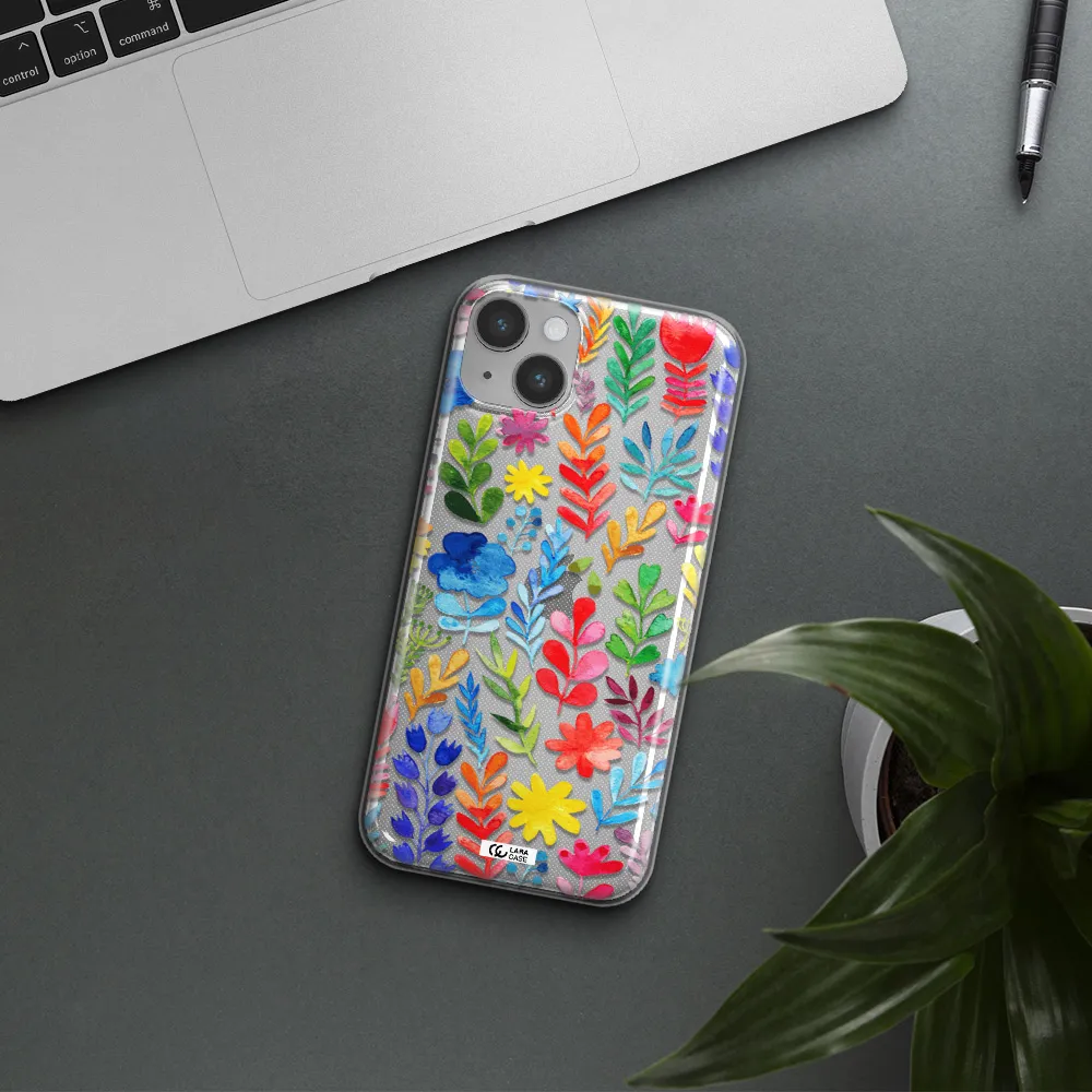 Colorful Watercolor Flowers Apple iPhone 14 plus Clear TPU Case