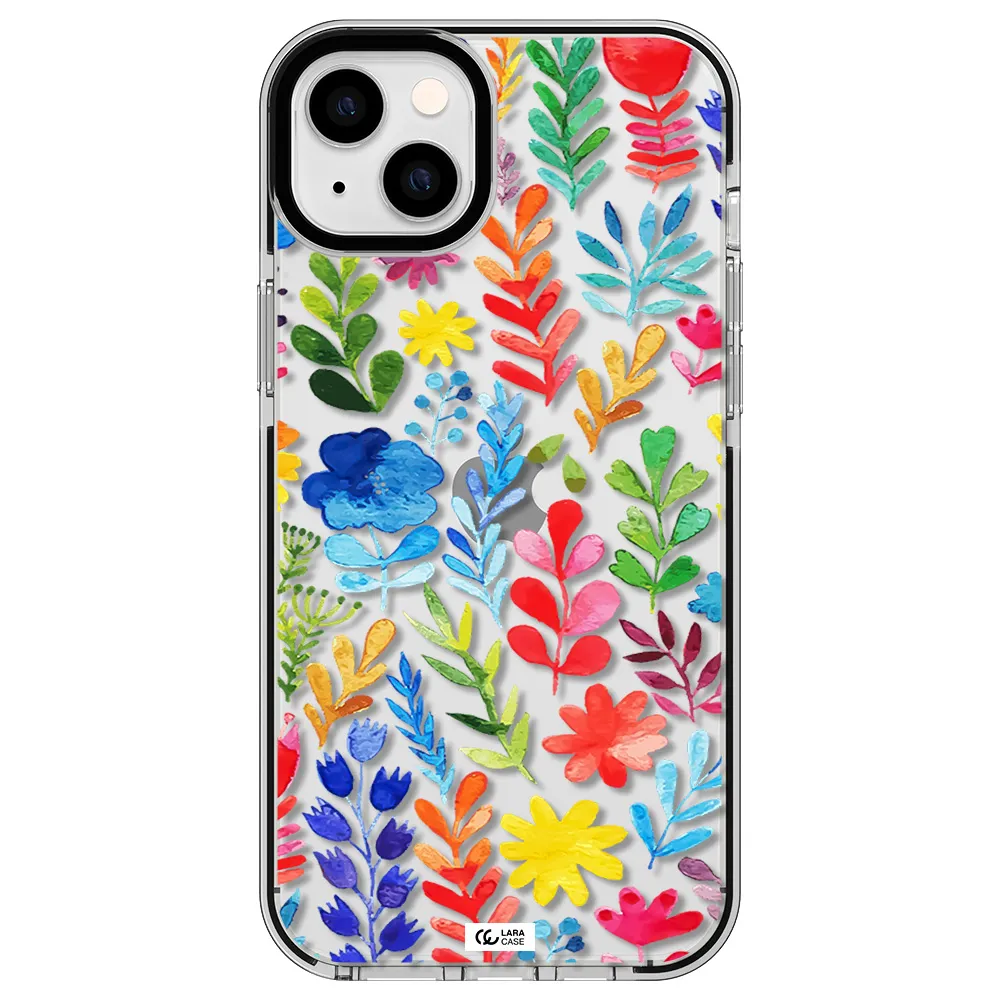 Colorful Watercolor Flowers Apple iPhone 14 plus impact black border Case