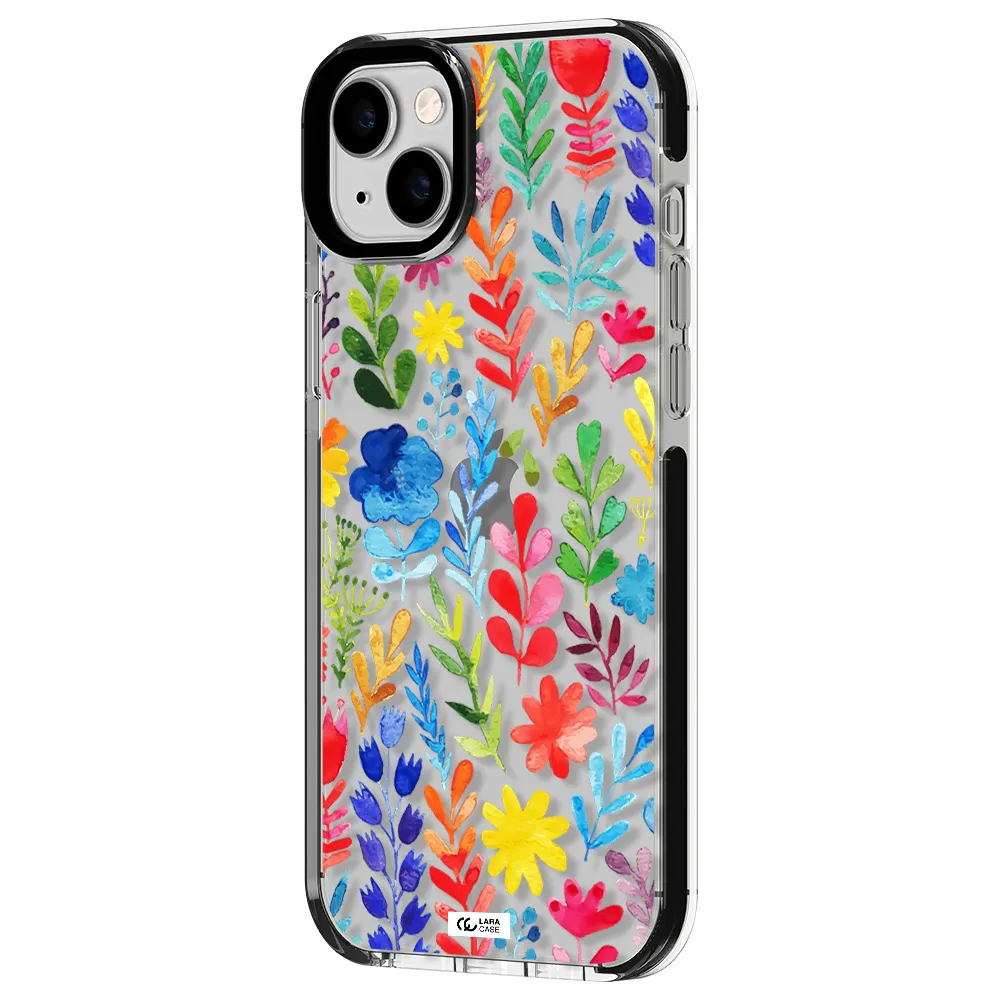 Colorful Watercolor Flowers Apple iPhone 14 plus impact black border Case