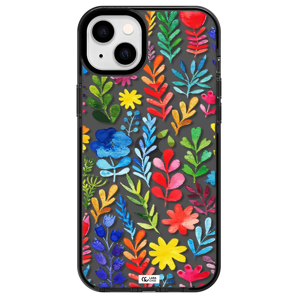 Colorful Watercolor Flowers Apple iPhone 14 plus impact Smoke Black Case