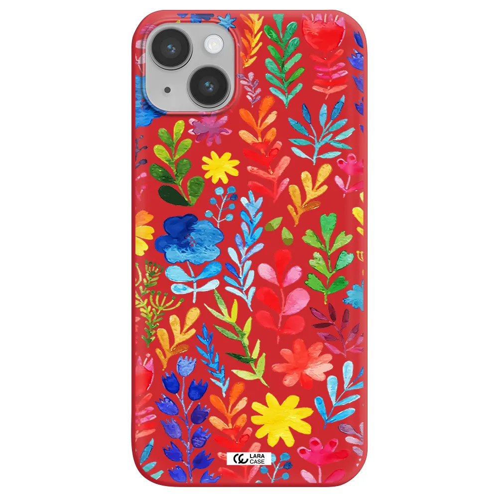 Colorful Watercolor Flowers Apple iPhone 14 plus Silicone Imperial Red Case