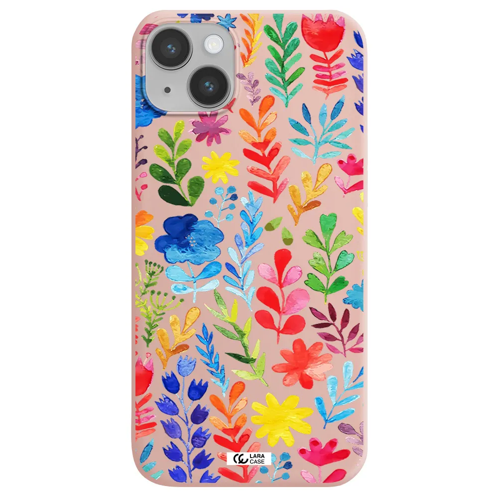 Colorful Watercolor Flowers Apple iPhone 14 plus Silicone pastel pink Case