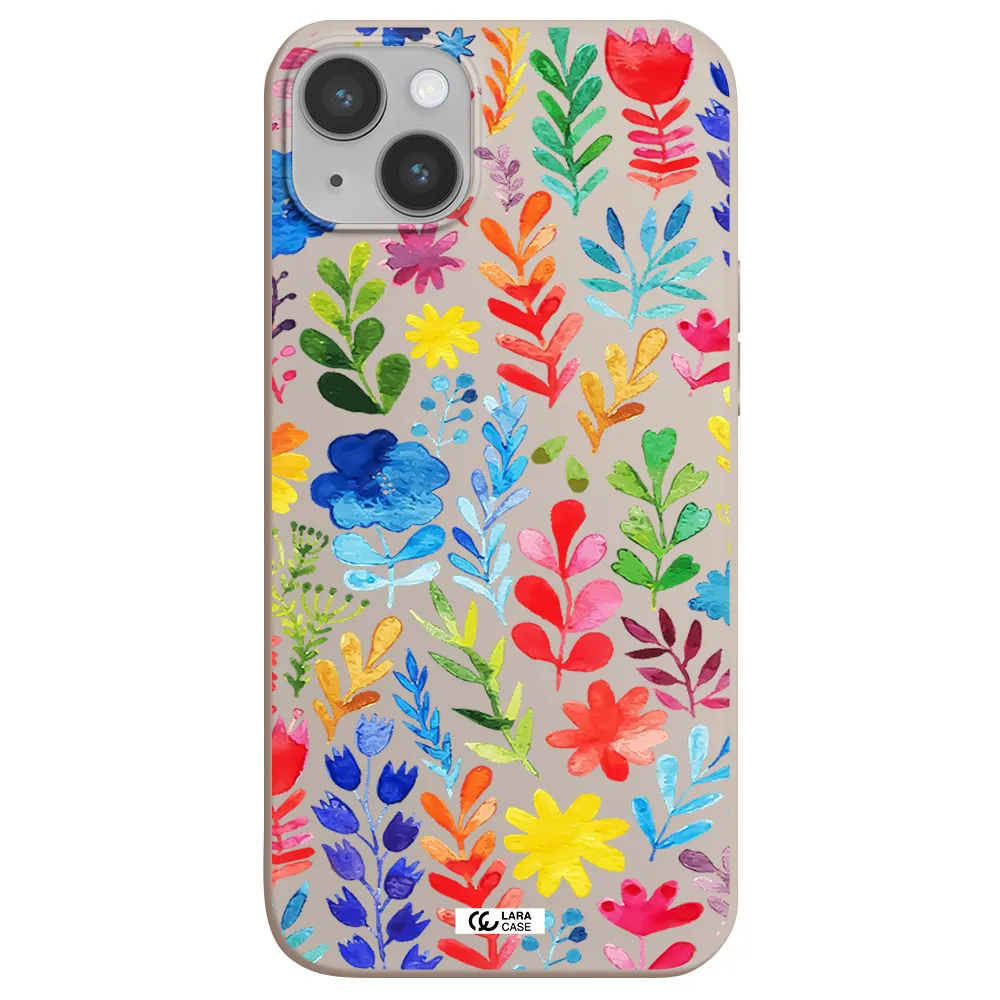 Colorful Watercolor Flowers Apple iPhone 14 plus Silicone Stone Case