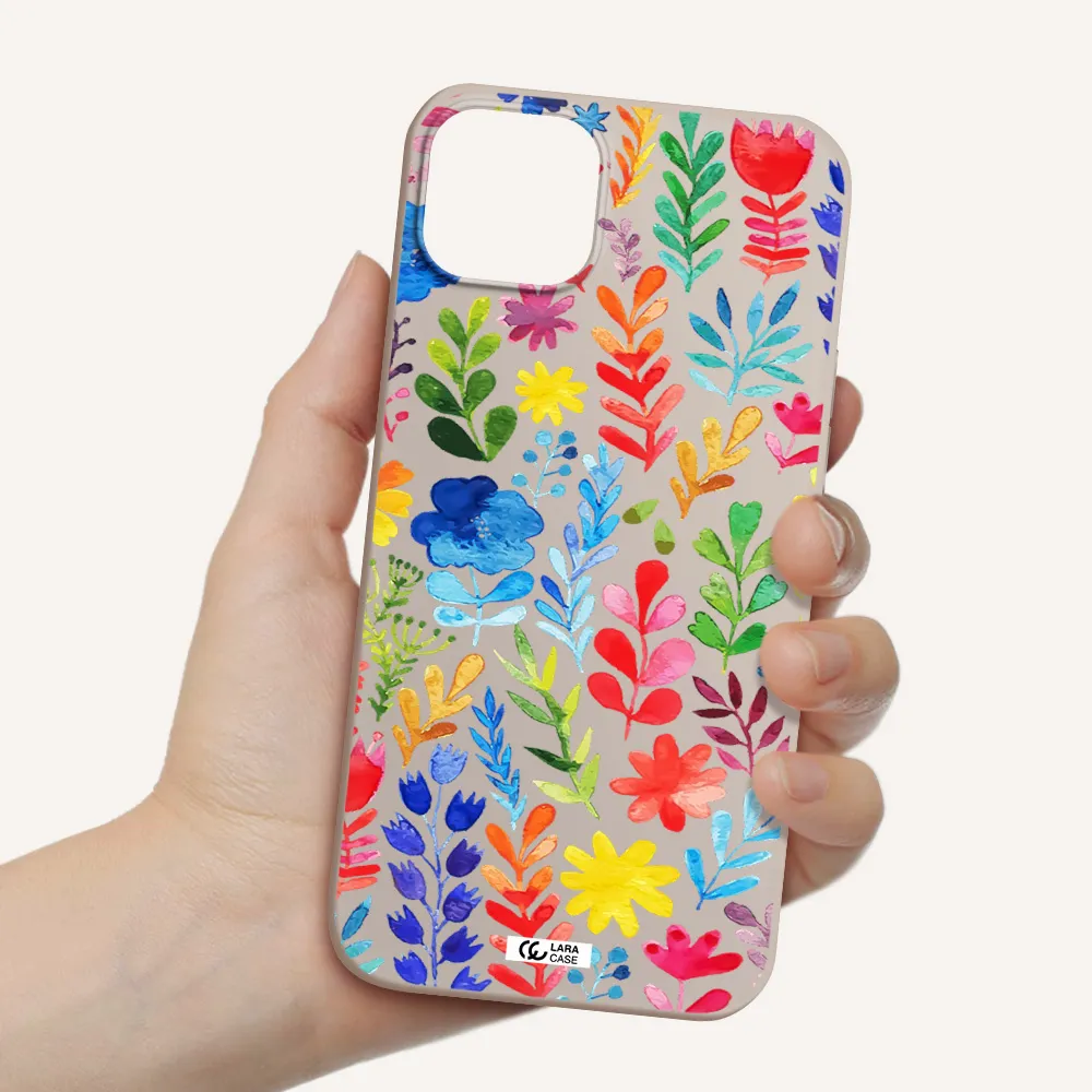 Colorful Watercolor Flowers Apple iPhone 14 plus Silicone Stone Case