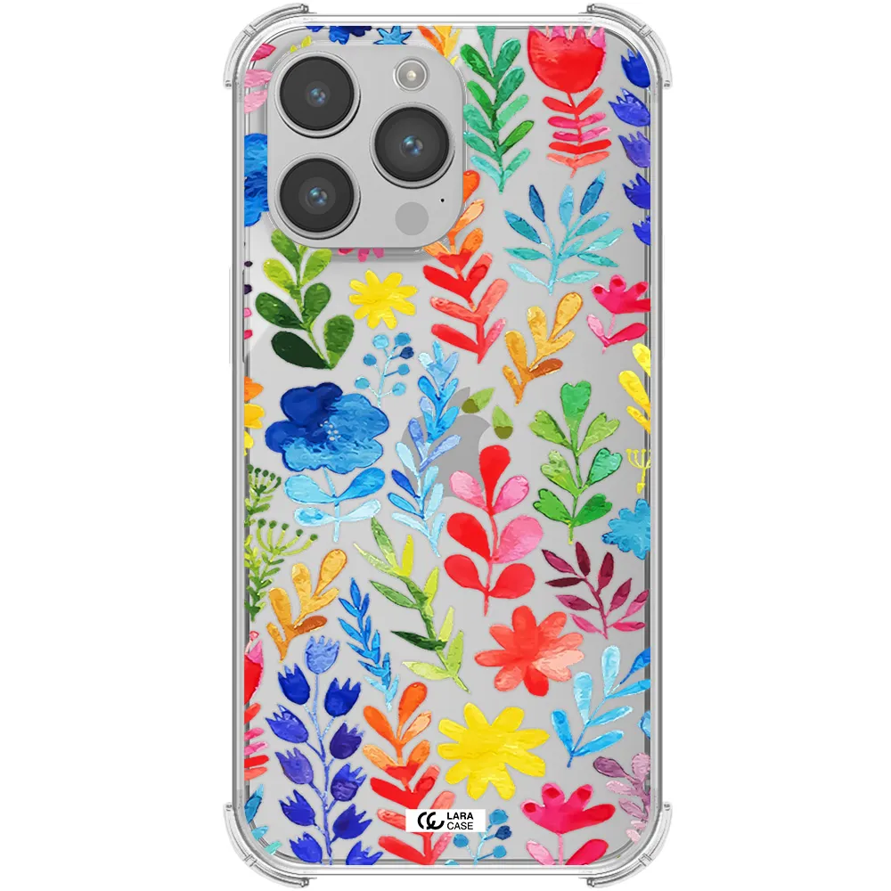 Colorful Watercolor Flowers Apple iPhone 14 pro max Clear PC Case