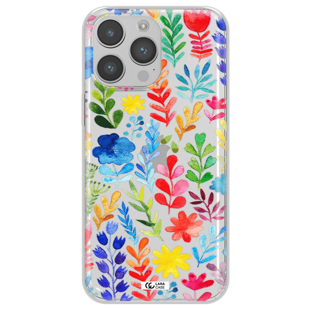 Colorful Watercolor Flowers Apple iPhone 14 pro max Clear TPU Case
