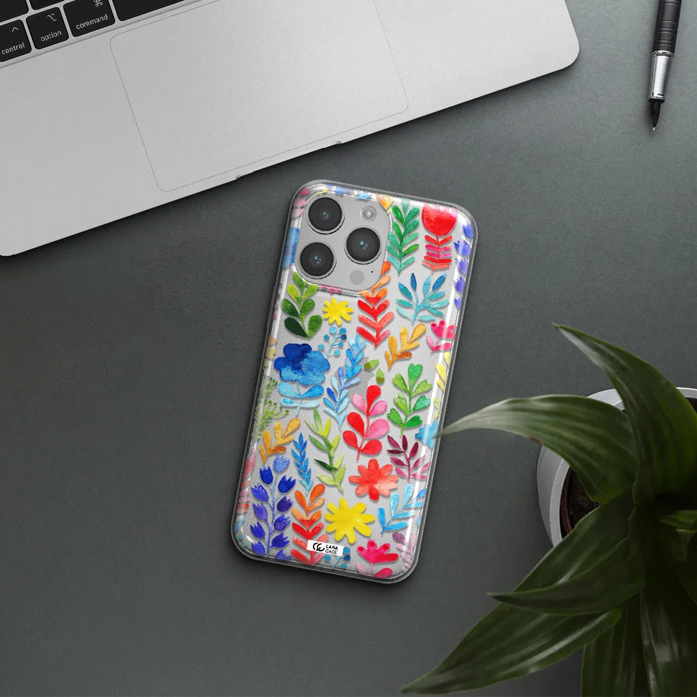 Colorful Watercolor Flowers Apple iPhone 14 pro max Clear TPU Case