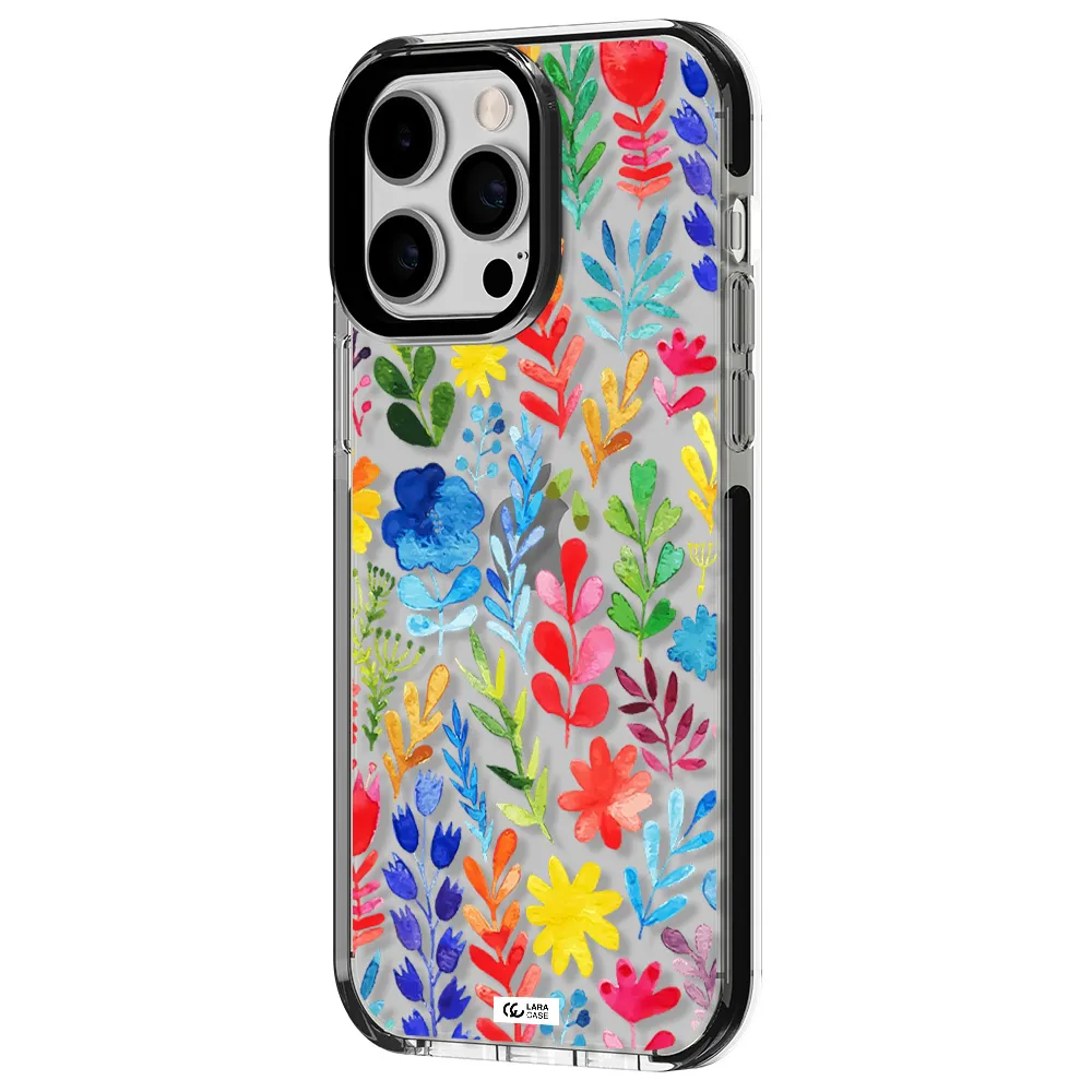 Colorful Watercolor Flowers Apple iPhone 14 pro max impact black border Case