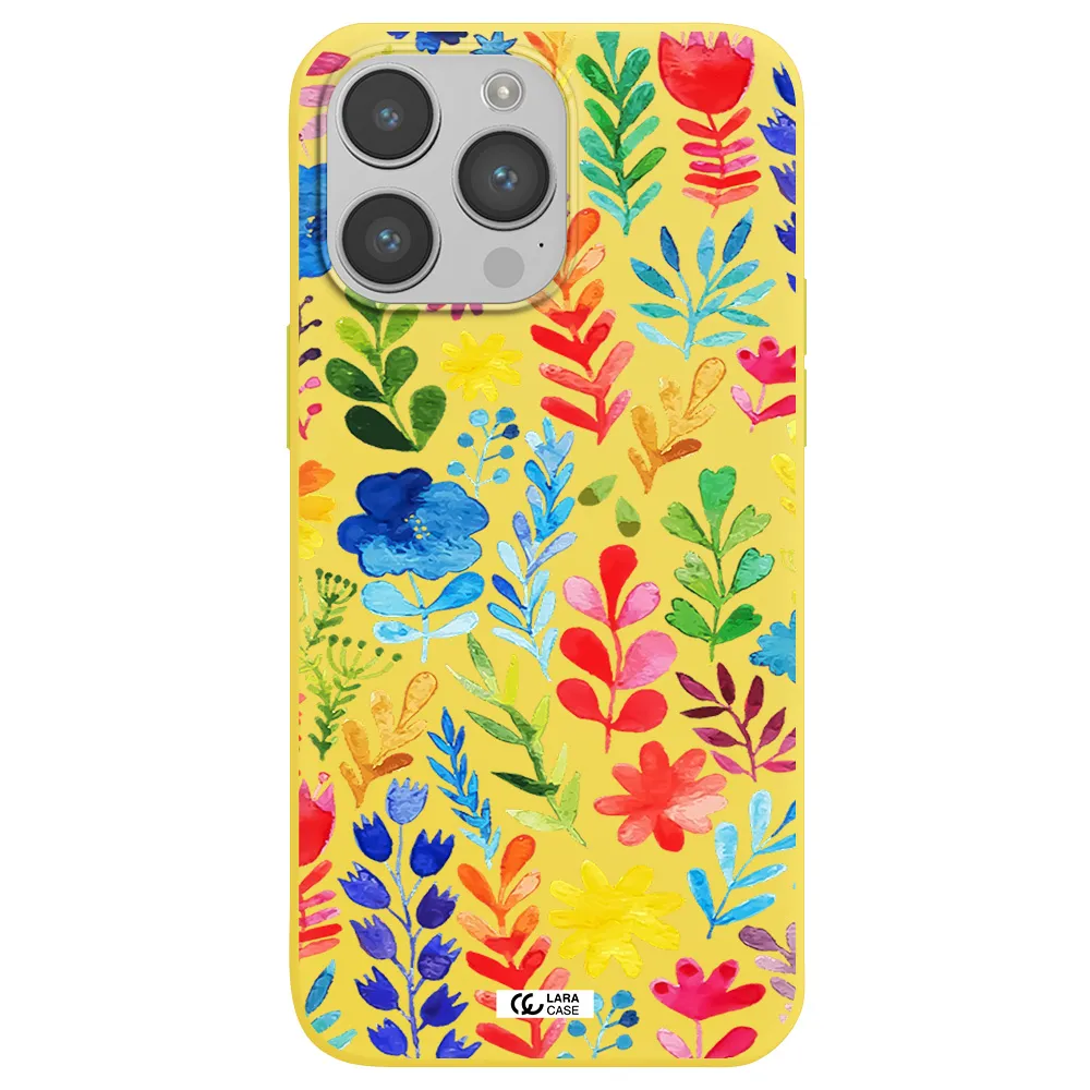 Colorful Watercolor Flowers Apple iPhone 14 pro max Silicone canary yellow Case
