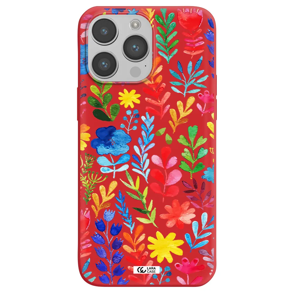 Colorful Watercolor Flowers Apple iPhone 14 pro max Silicone Imperial Red Case