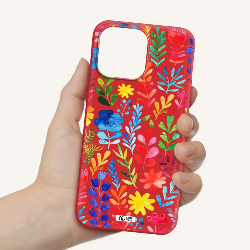 Colorful Watercolor Flowers Apple iPhone 14 pro max Silicone Imperial Red Case