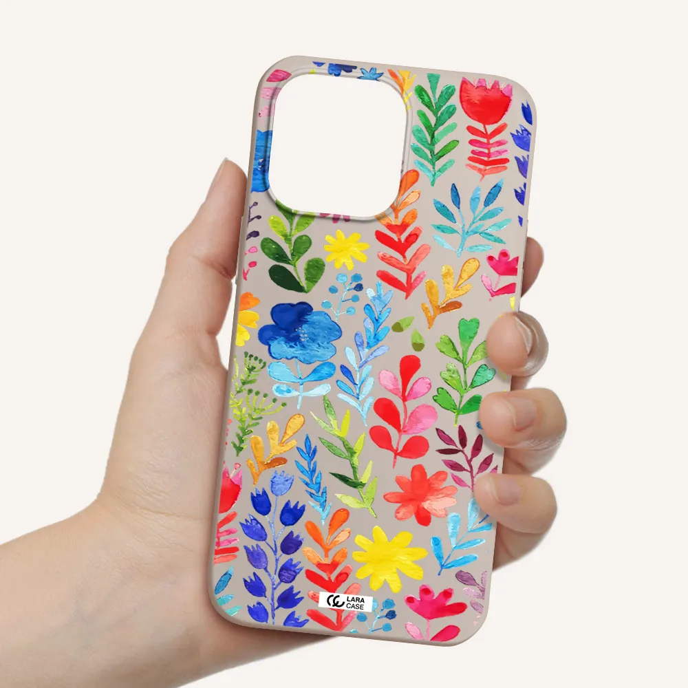 Colorful Watercolor Flowers Apple iPhone 14 pro max Silicone Stone Case