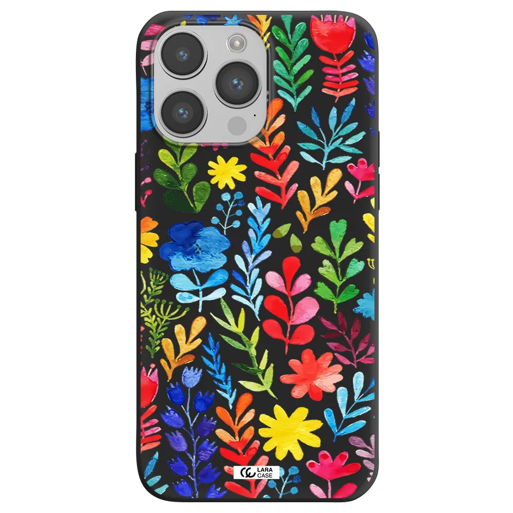 Colorful Watercolor Flowers Apple iPhone 14 pro Silicone black Case