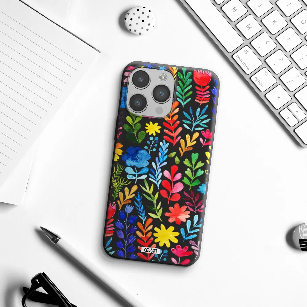 Colorful Watercolor Flowers Apple iPhone 14 pro Silicone black Case