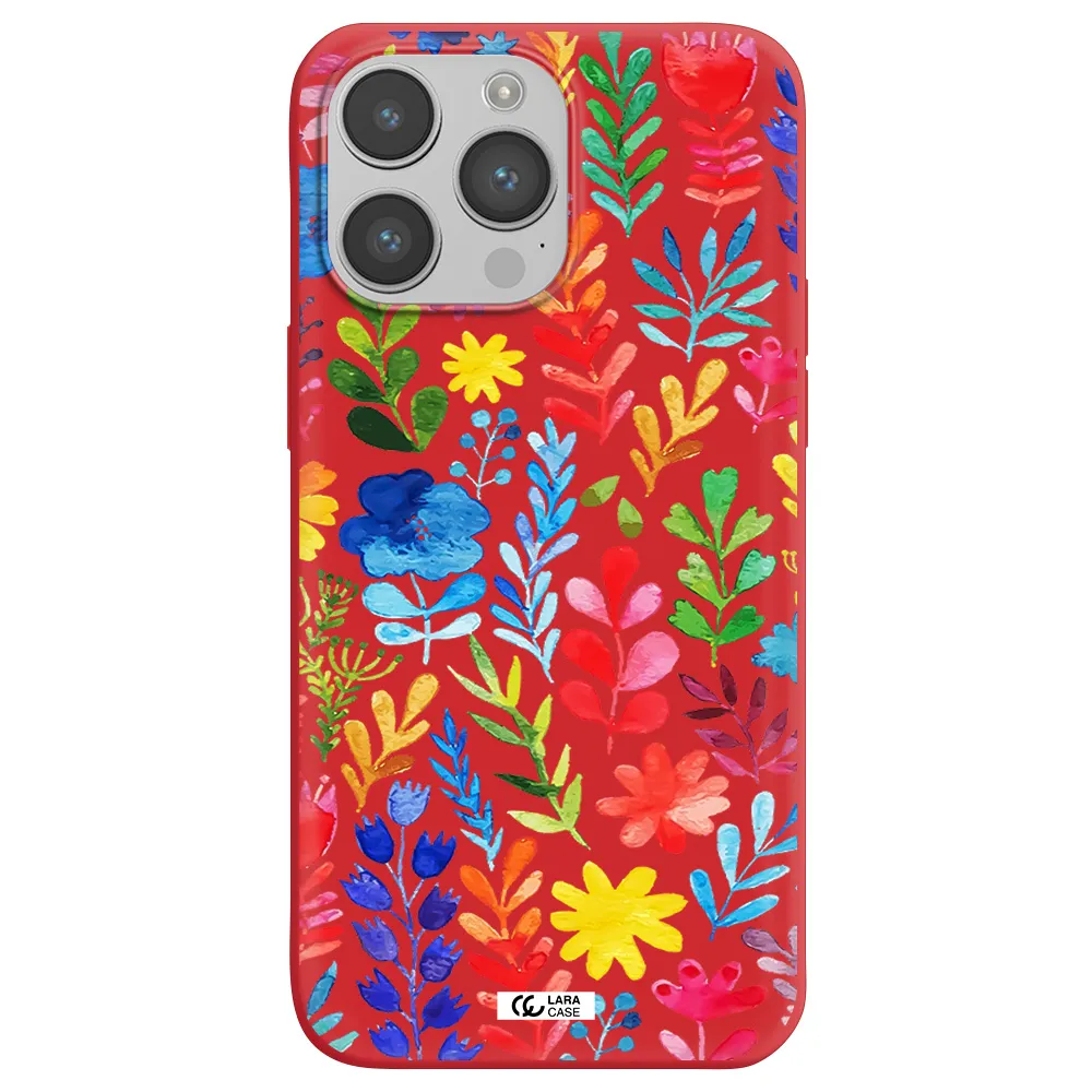 Colorful Watercolor Flowers Apple iPhone 14 pro Silicone Imperial Red Case