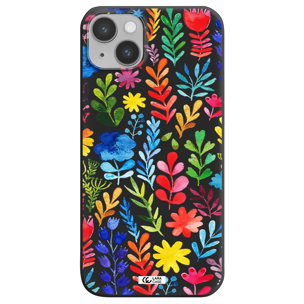 Colorful Watercolor Flowers Apple iPhone 14 Silicone black Case