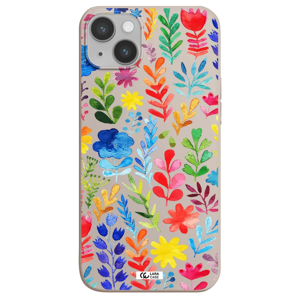 Colorful Watercolor Flowers Apple iPhone 14 Silicone Stone Case
