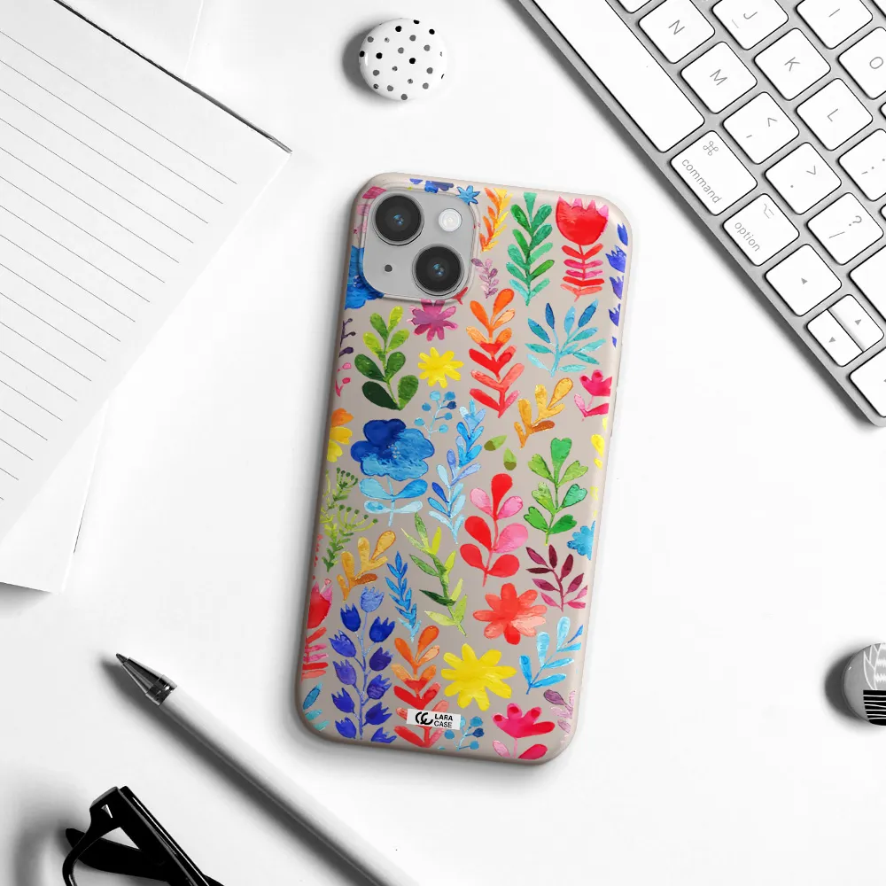 Colorful Watercolor Flowers Apple iPhone 14 Silicone Stone Case