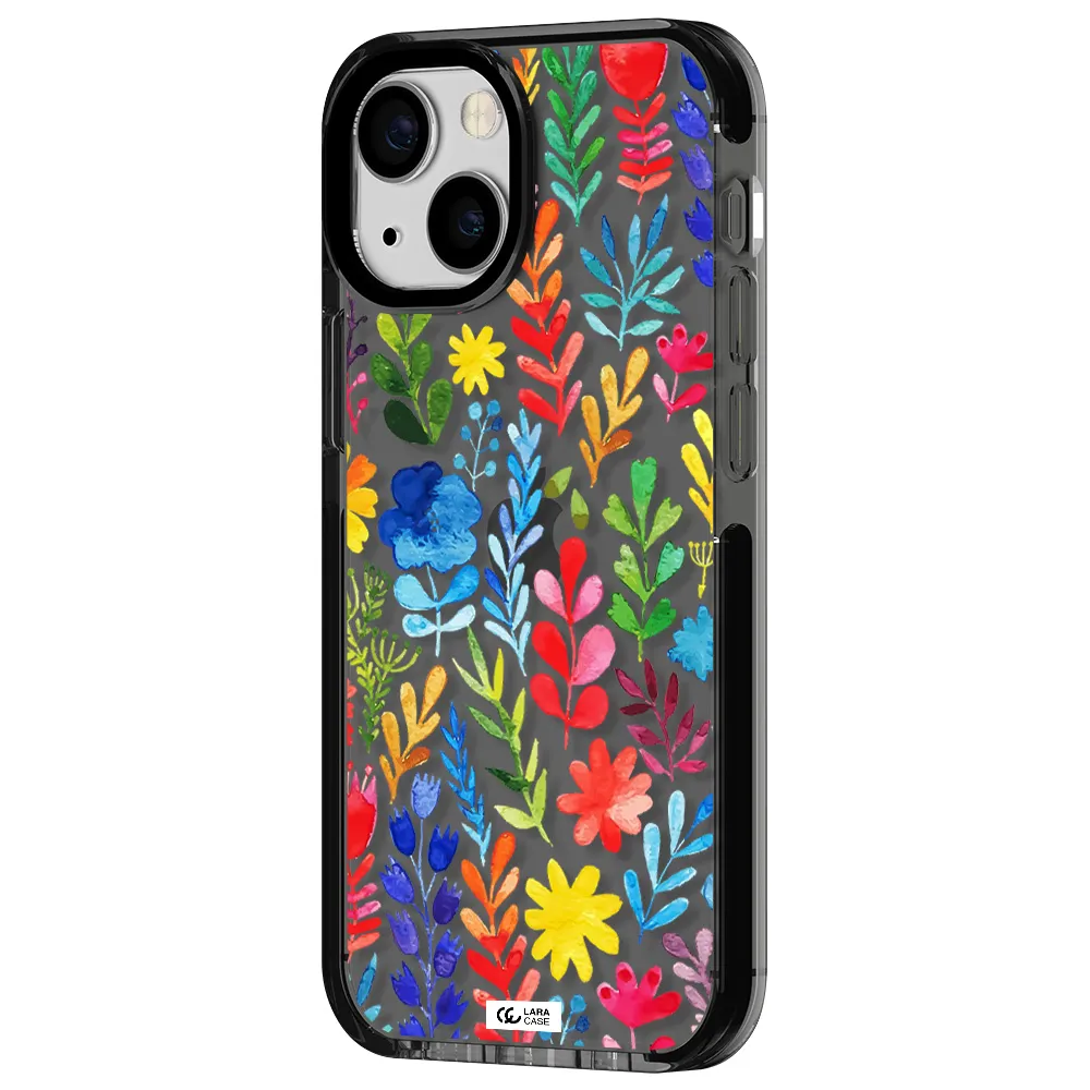 Colorful Watercolor Flowers Apple iPhone 15 impact Smoke Black Case