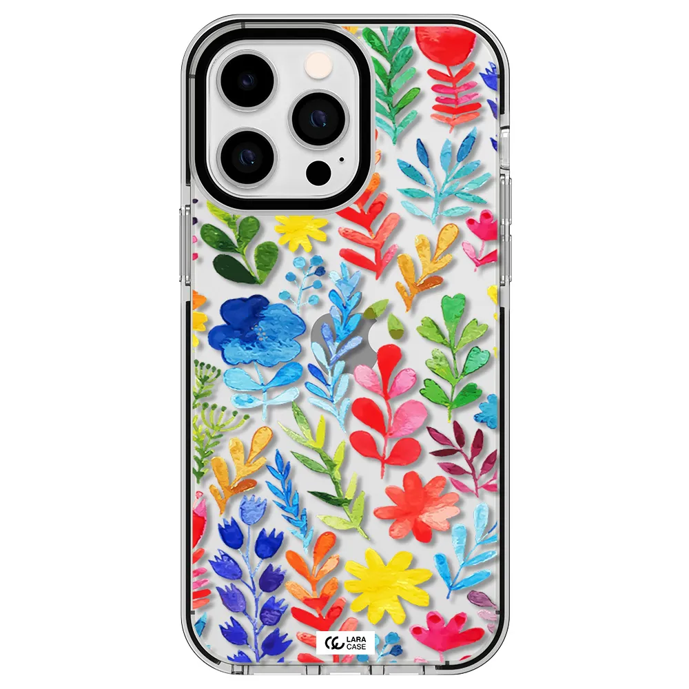 Colorful Watercolor Flowers Apple iPhone 15 Pro impact black border Case