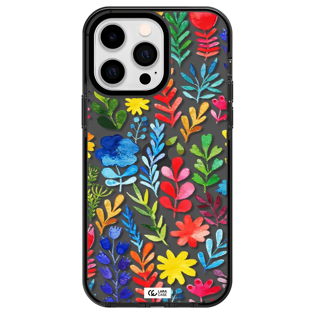 Colorful Watercolor Flowers Apple iPhone 15 Pro impact Smoke Black Case