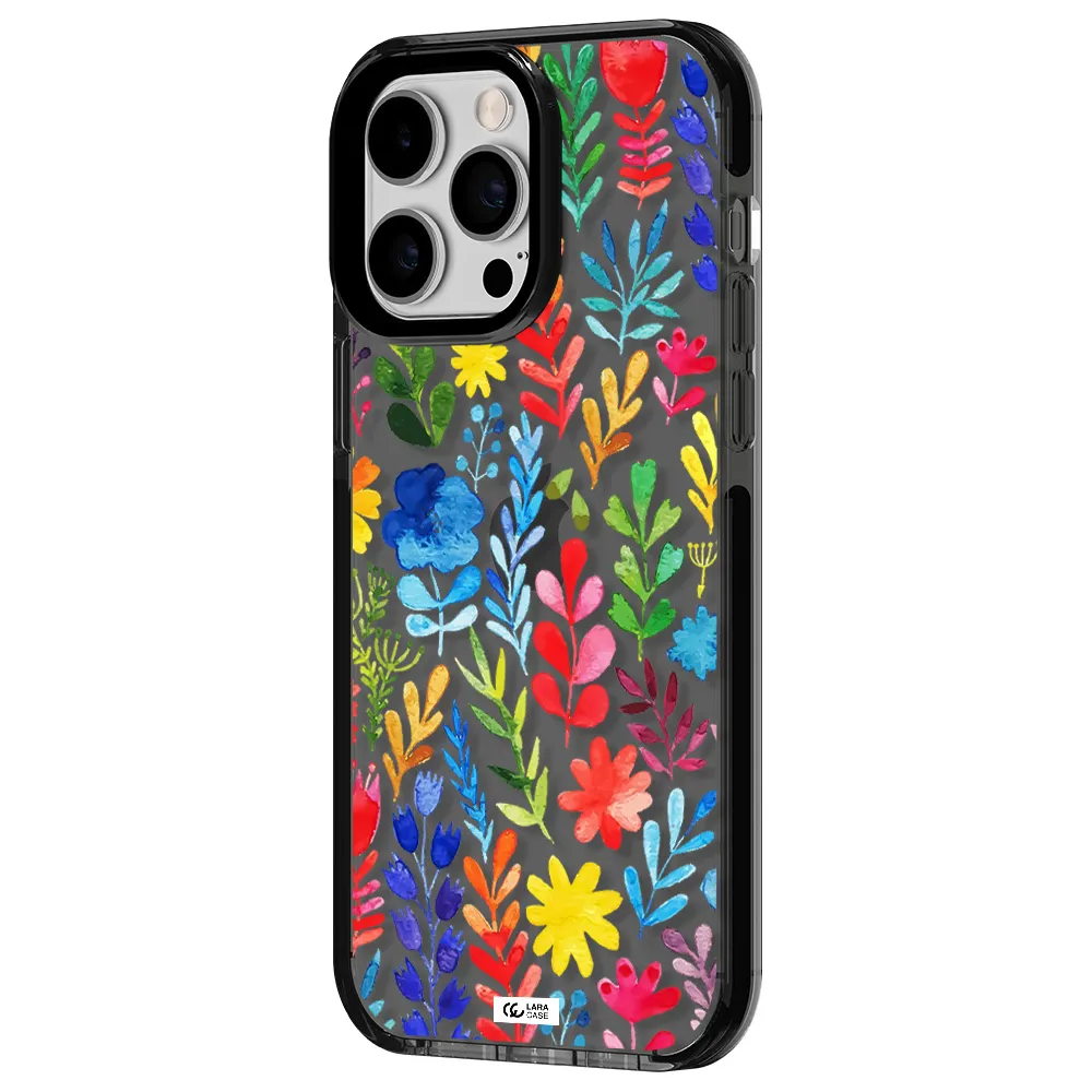 Colorful Watercolor Flowers Apple iPhone 15 Pro impact Smoke Black Case