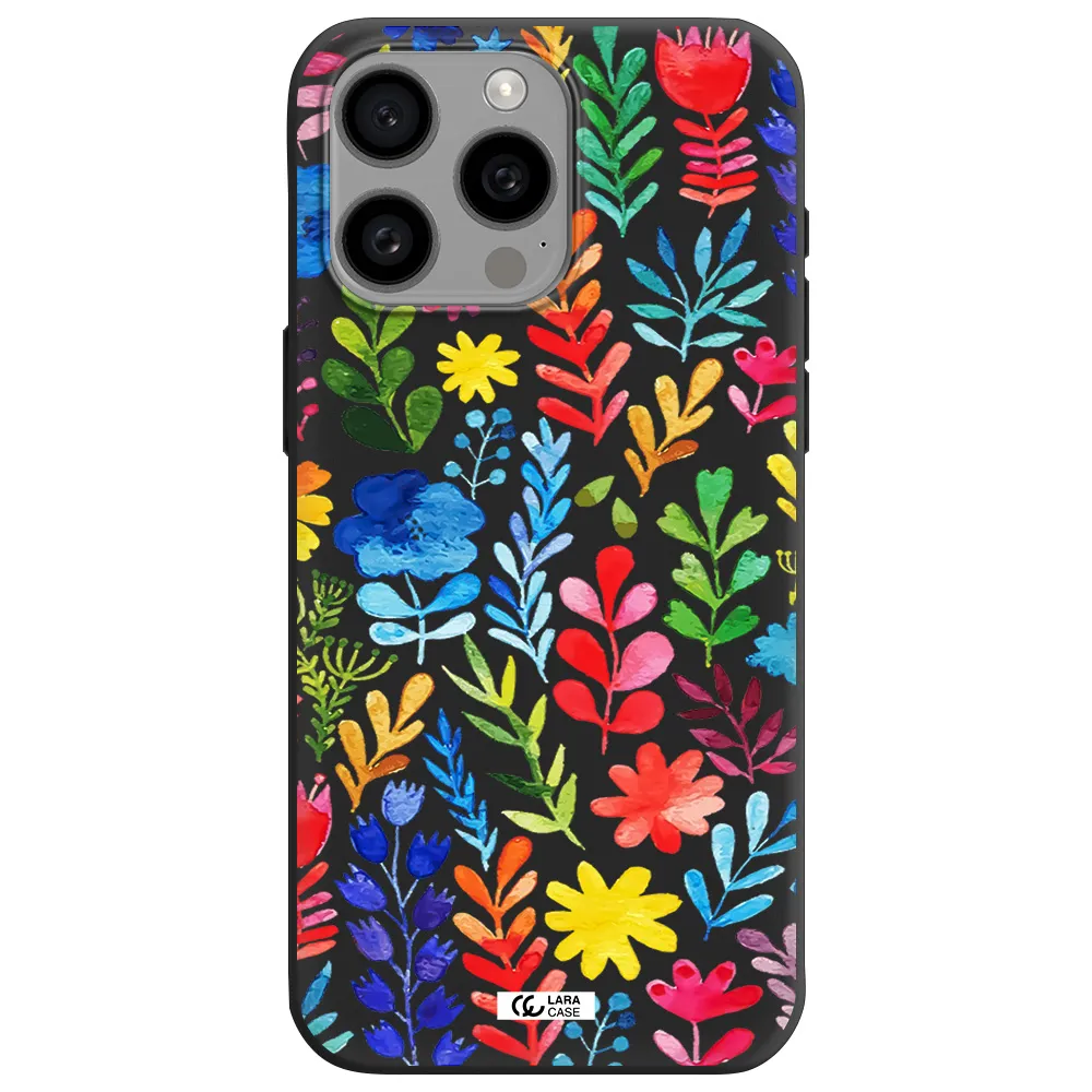 Colorful Watercolor Flowers Apple Iphone 15 Pro max Silicone black Case