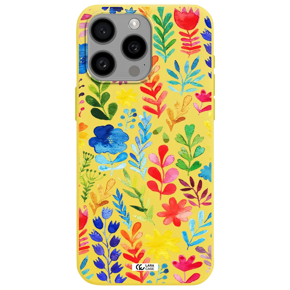 Colorful Watercolor Flowers Apple Iphone 15 Pro max Silicone canary yellow Case