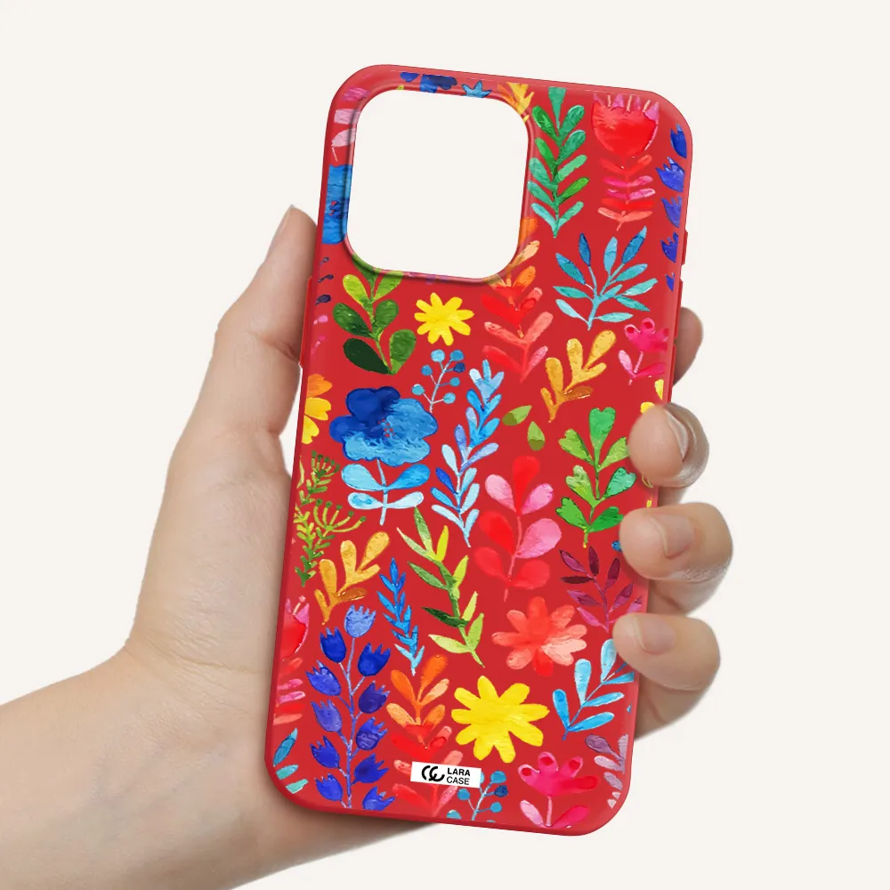 Colorful Watercolor Flowers Apple Iphone 15 Pro Max Silicone Imperial Red Case