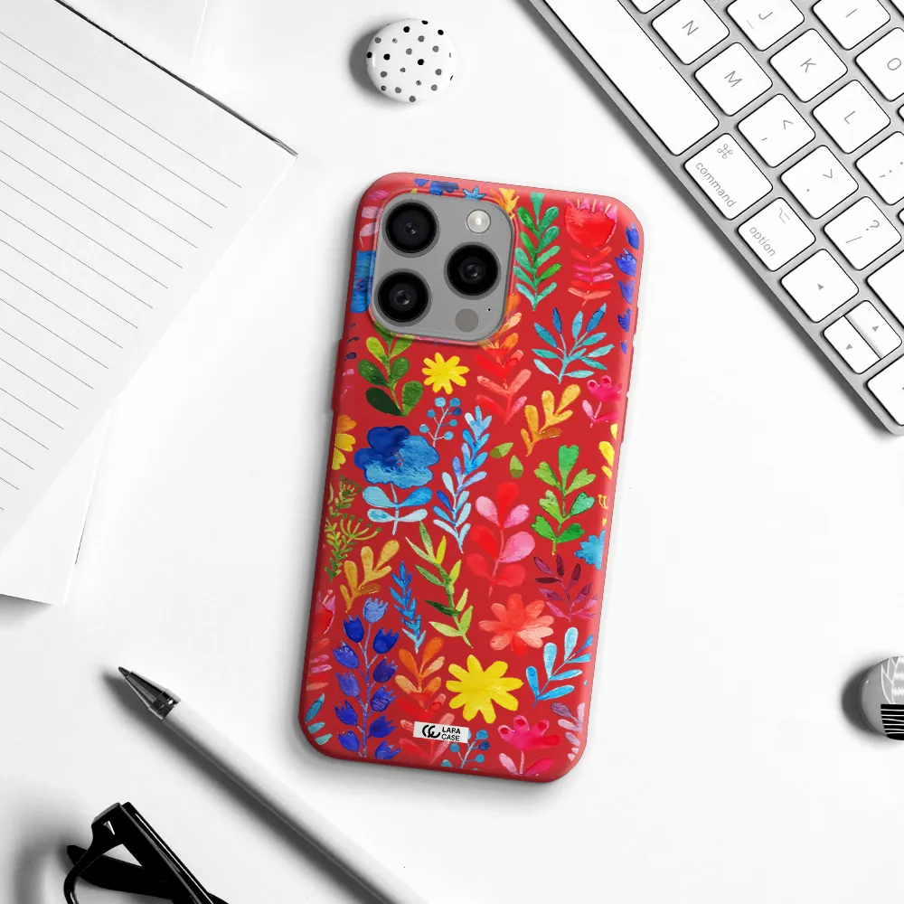 Colorful Watercolor Flowers Apple Iphone 15 Pro Max Silicone Imperial Red Case