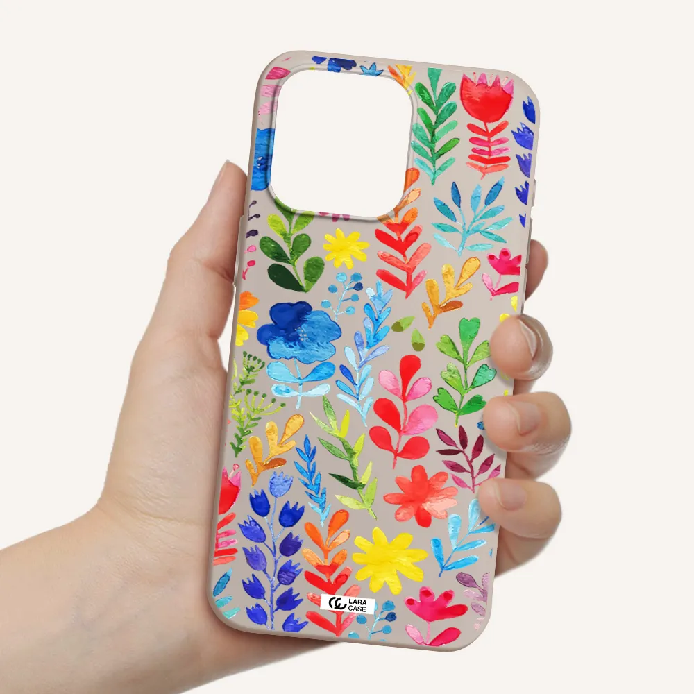 Colorful Watercolor Flowers Apple Iphone 15 Pro max Silicone Stone Case