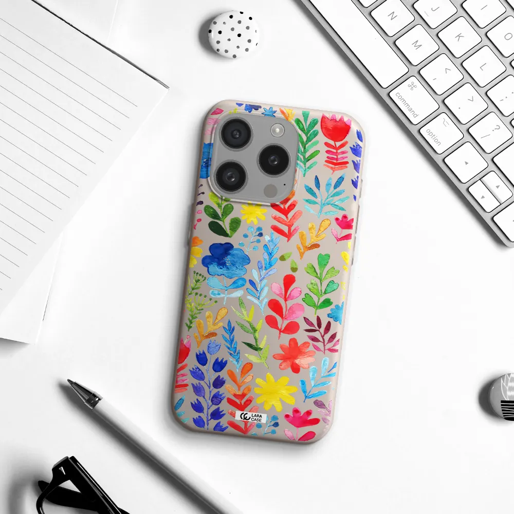 Colorful Watercolor Flowers Apple Iphone 15 Pro Silicone Stone Case