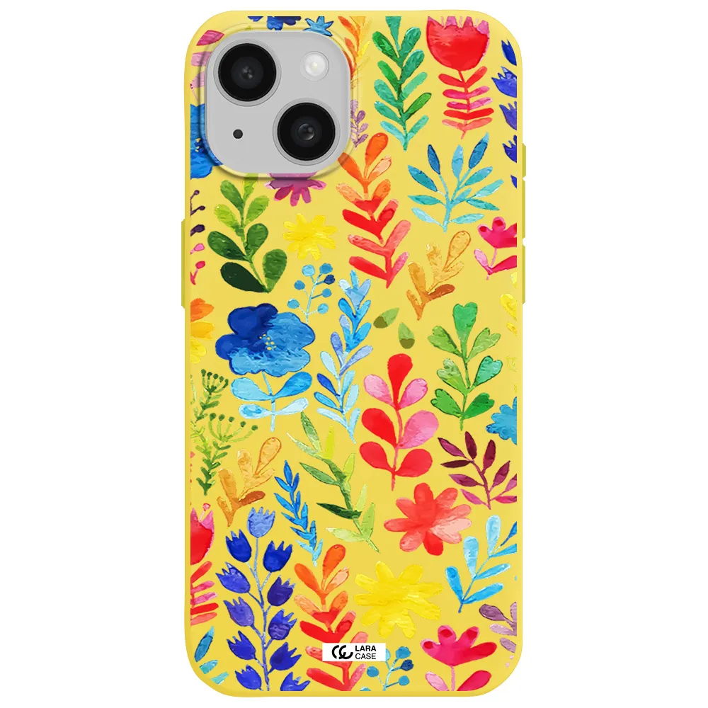 Colorful Watercolor Flowers Apple iPhone 15 Silicone canary yellow Case