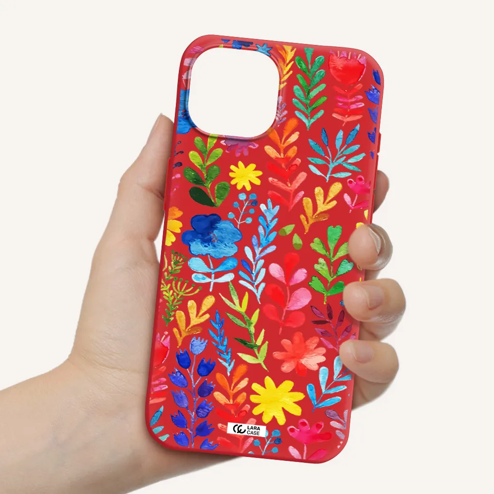 Colorful Watercolor Flowers Apple Iphone 15 Silicone Imperial Red Case