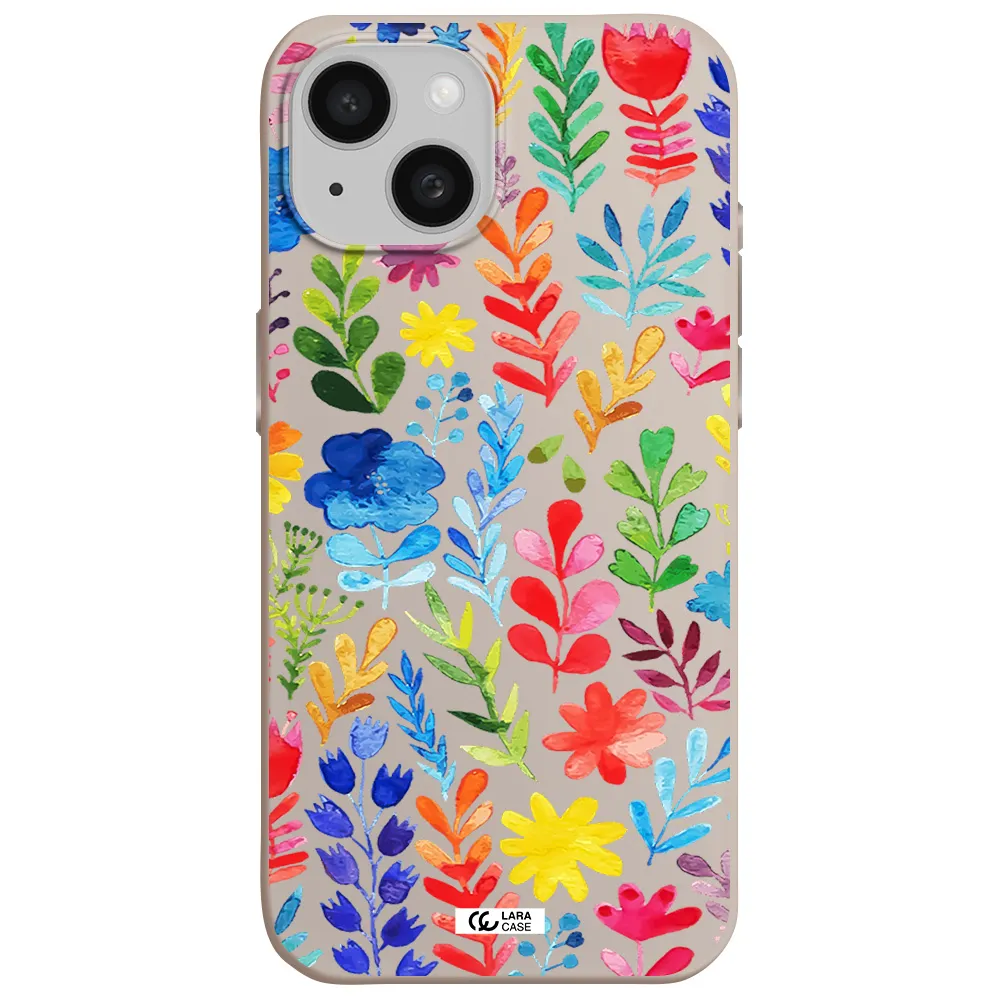 Colorful Watercolor Flowers Apple iPhone 15 Silicone Stone Case
