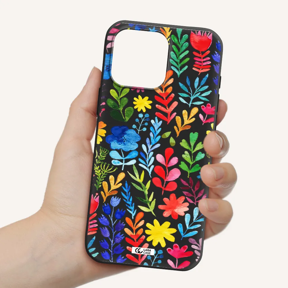 Colorful Watercolor Flowers Apple Iphone 16 Pro Max Silicone Black Case
