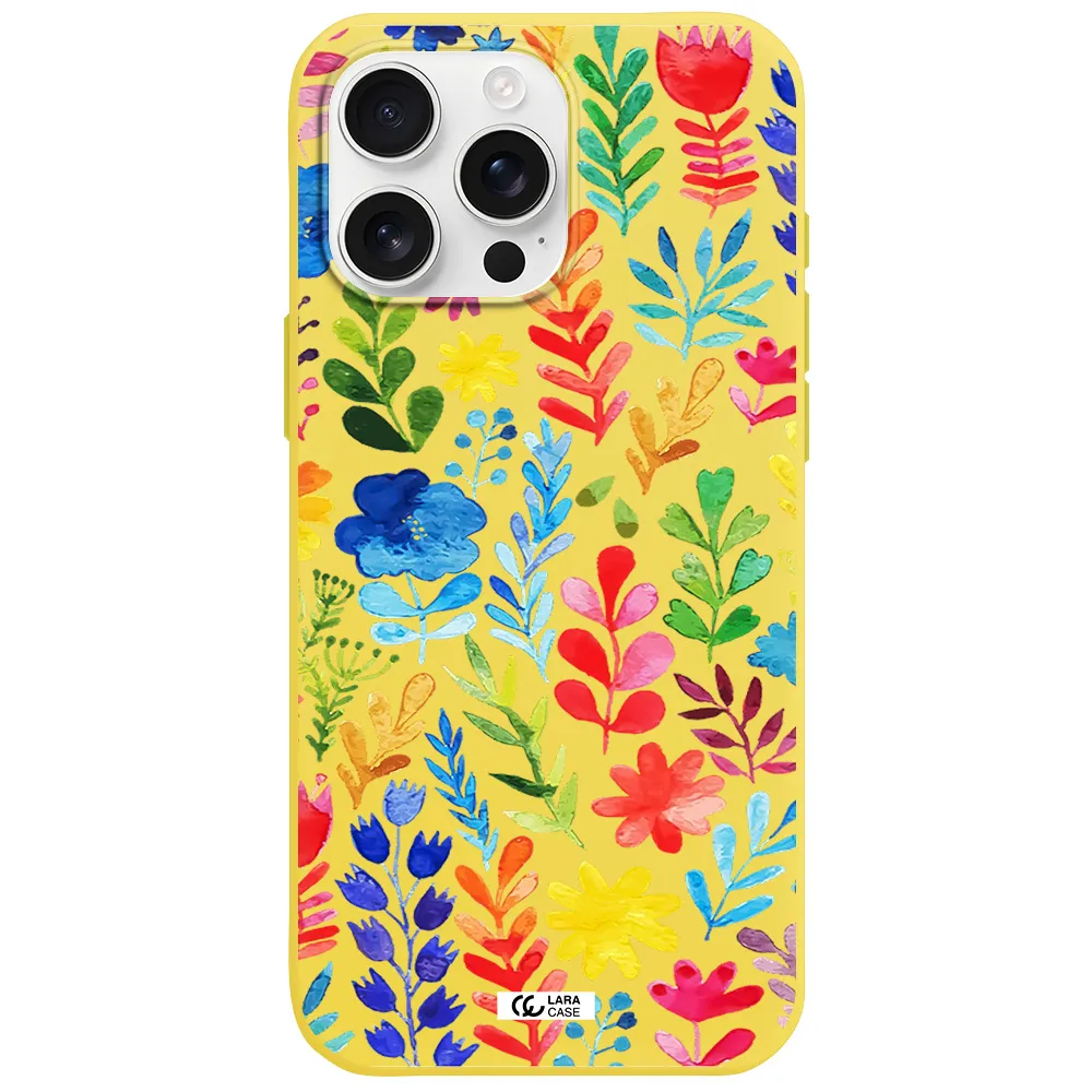 Colorful Watercolor Flowers Apple Iphone 16 Pro Max Silicone Canary Yellow Case