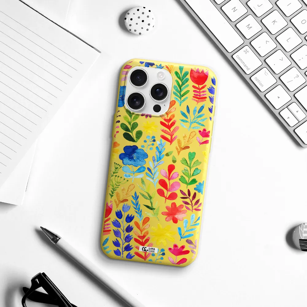 Colorful Watercolor Flowers Apple Iphone 16 Pro Max Silicone Canary Yellow Case