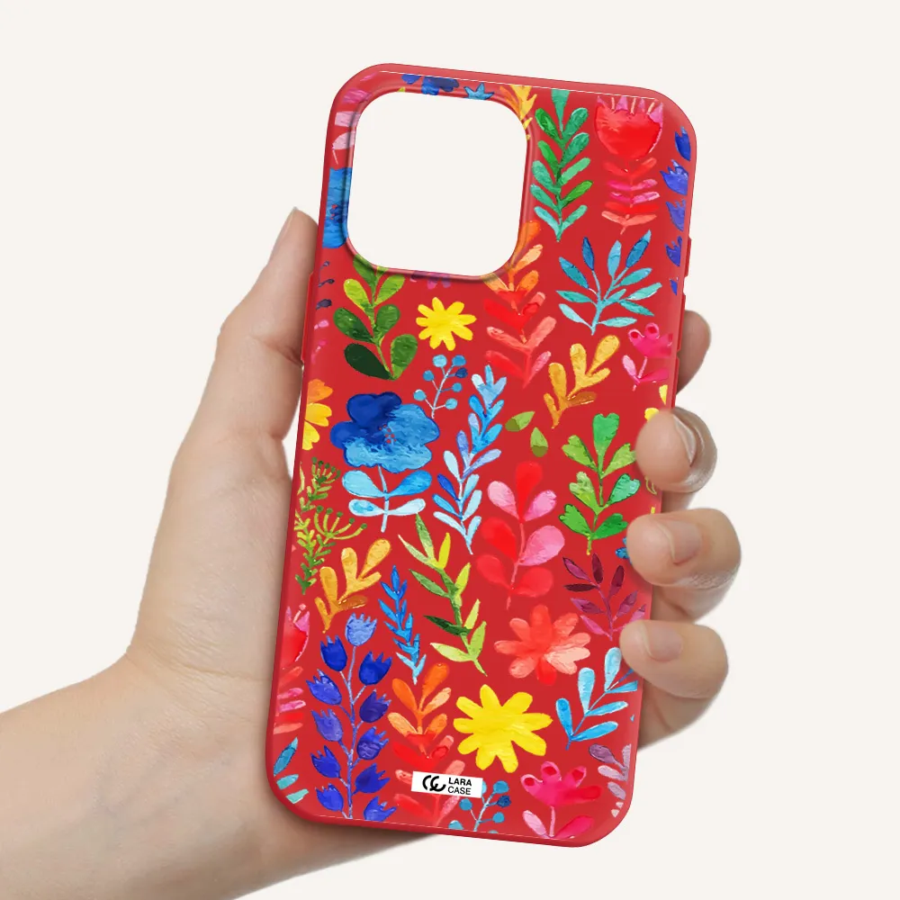 Colorful Watercolor Flowers Apple Iphone 16 Pro Max Silicone Imperial Red Case