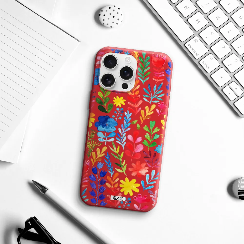 Colorful Watercolor Flowers Apple Iphone 16 Pro Max Silicone Imperial Red Case