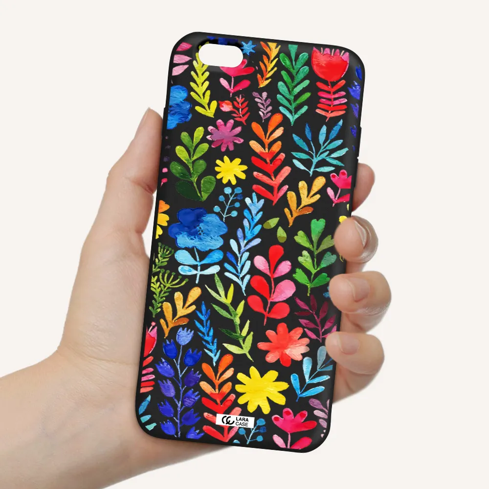 Colorful Watercolor Flowers Apple iPhone 6 plus Silicone black Case