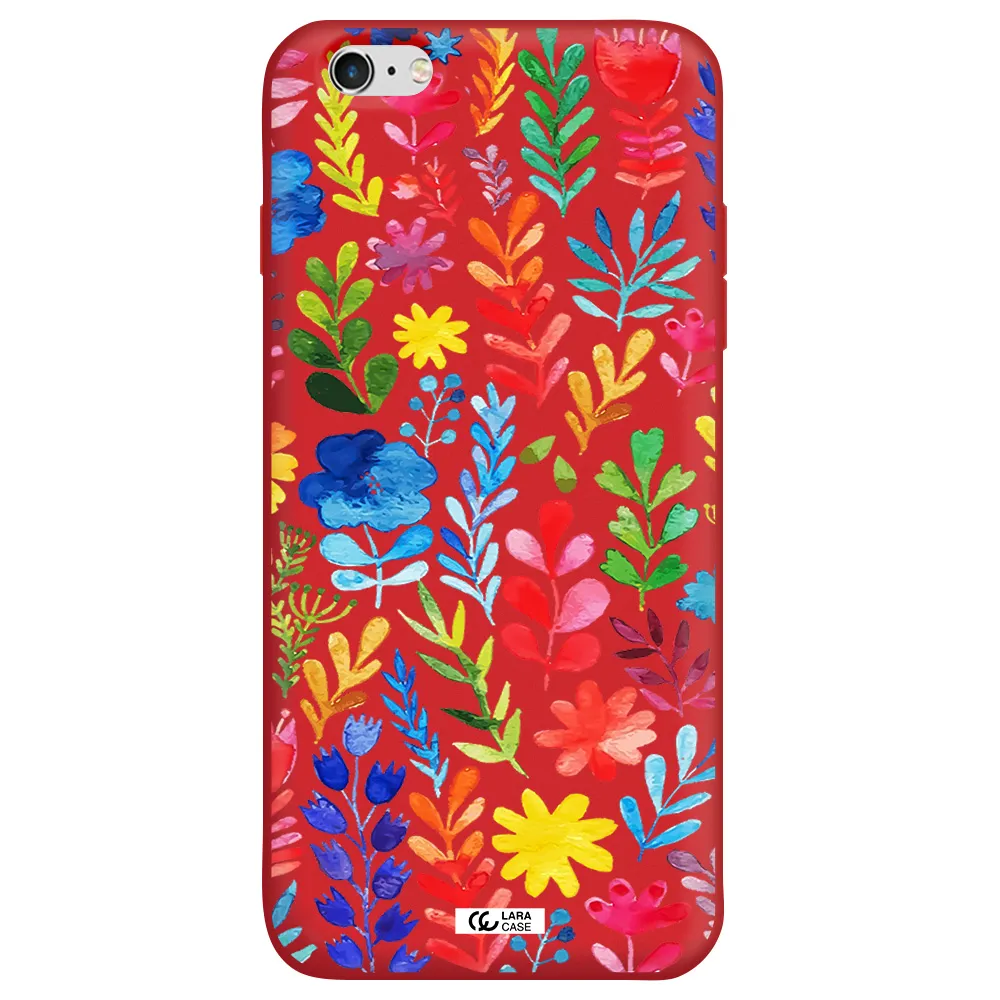 Colorful Watercolor Flowers Apple iPhone 6 plus Silicone Imperial Red Case