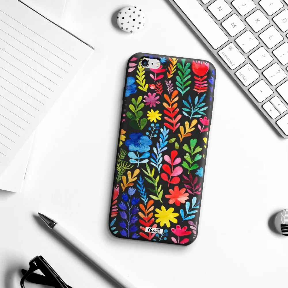 Colorful Watercolor Flowers Apple iPhone 6 s plus Silicone black Case