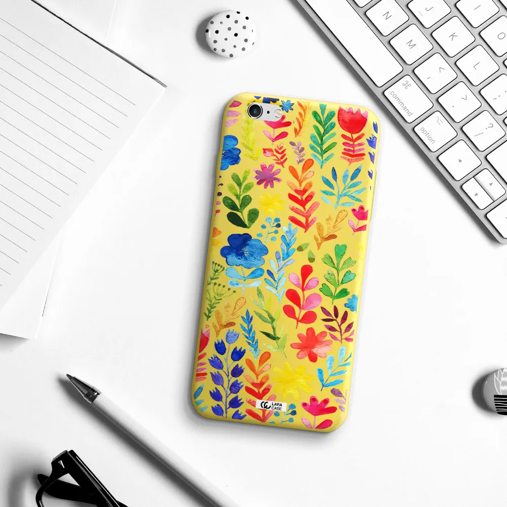Colorful Watercolor Flowers Apple iPhone 6 s plus Silicone canary yellow Case