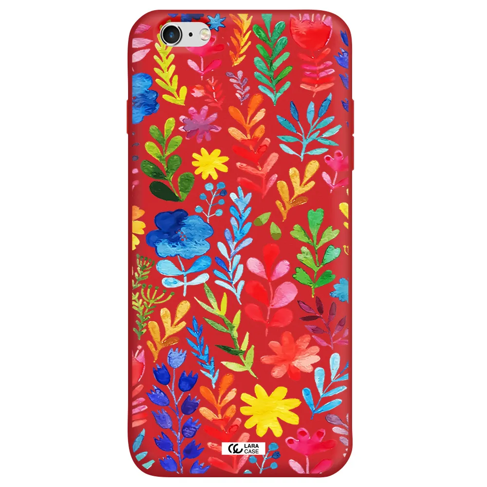 Colorful Watercolor Flowers Apple iPhone 6 s plus Silicone Imperial Red Case