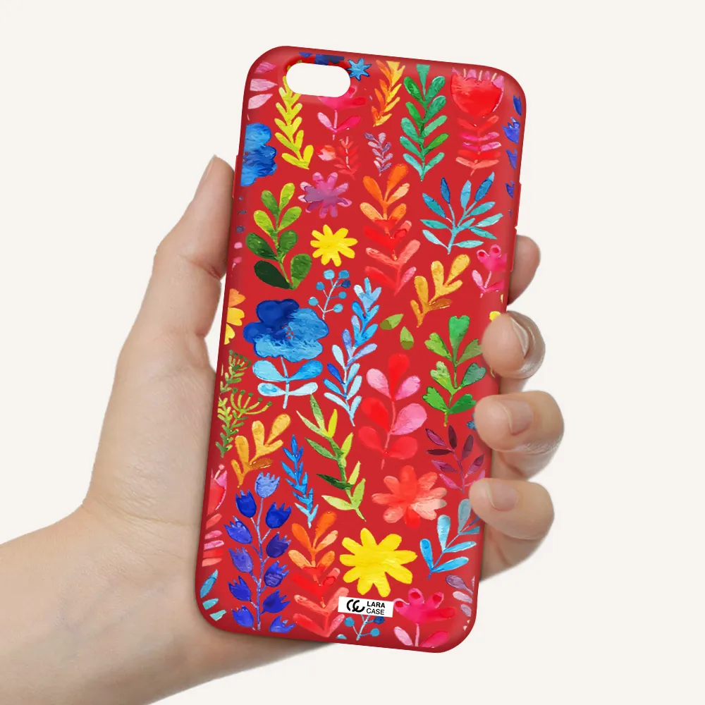 Colorful Watercolor Flowers Apple iPhone 6 s plus Silicone Imperial Red Case
