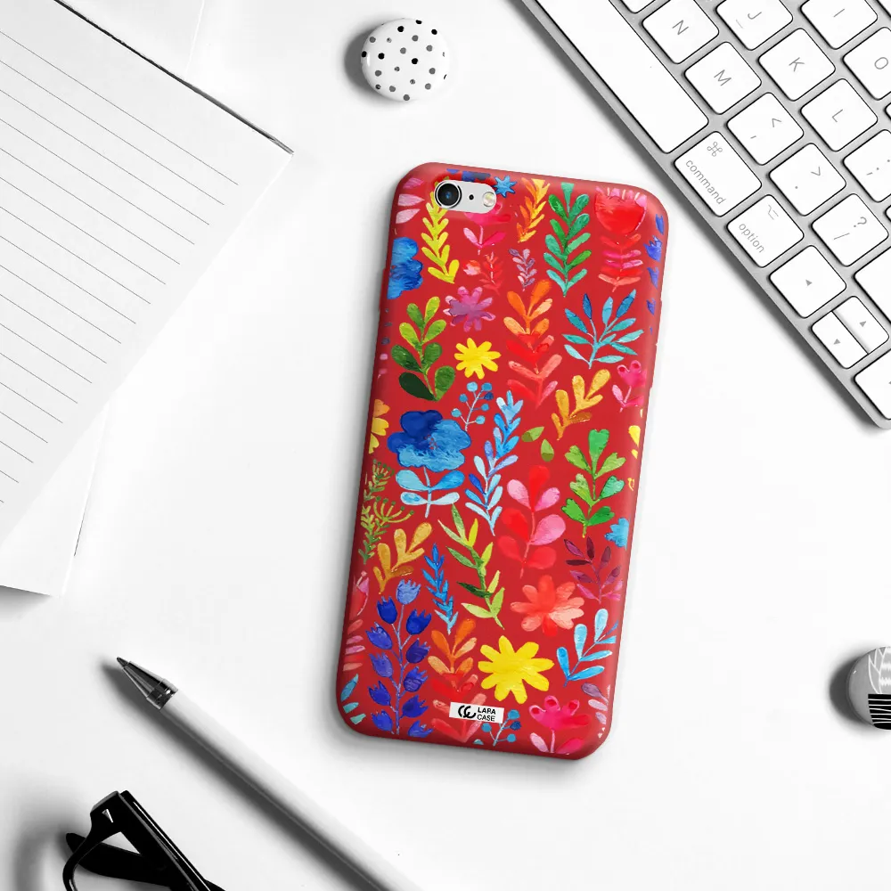 Colorful Watercolor Flowers Apple iPhone 6 s plus Silicone Imperial Red Case