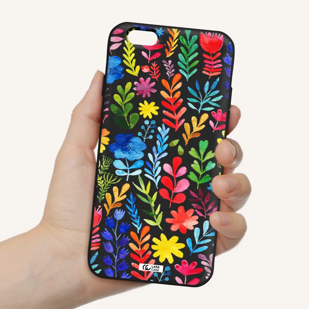 Colorful Watercolor Flowers Apple iPhone 6 Silicone black Case