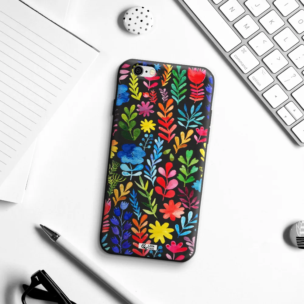 Colorful Watercolor Flowers Apple iPhone 6 Silicone black Case